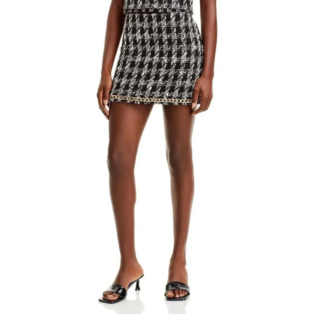 Alice and Olivia Womens Elana B/W Embellished Houndstooth Mini Skirt NWT